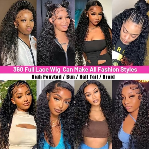 20” 180% 360 Frontal Deep Wave Human Hair Curly Pre Plucked Wig with Baby Hair - Picture 7 of 9